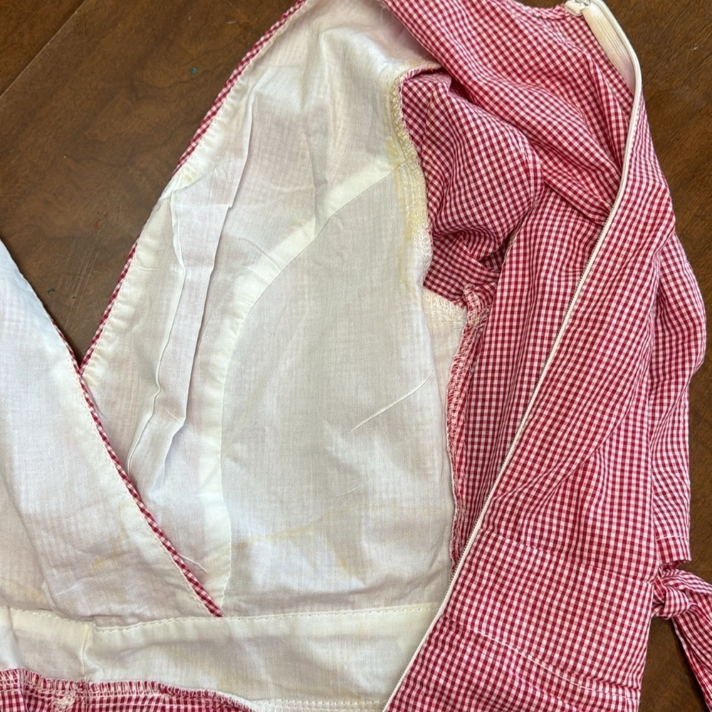 Seek the Label Red Gingham Half Tie Sleeve Romper V Neck Wrap Small - Picture 6 of 9